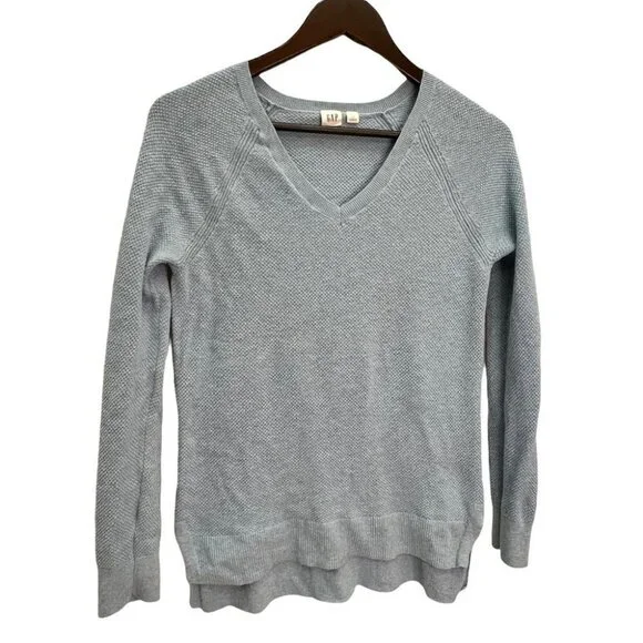 GAP Blue Cotton V-Neck Lightweight Long Sleeve Size S - Picture 9 of 9